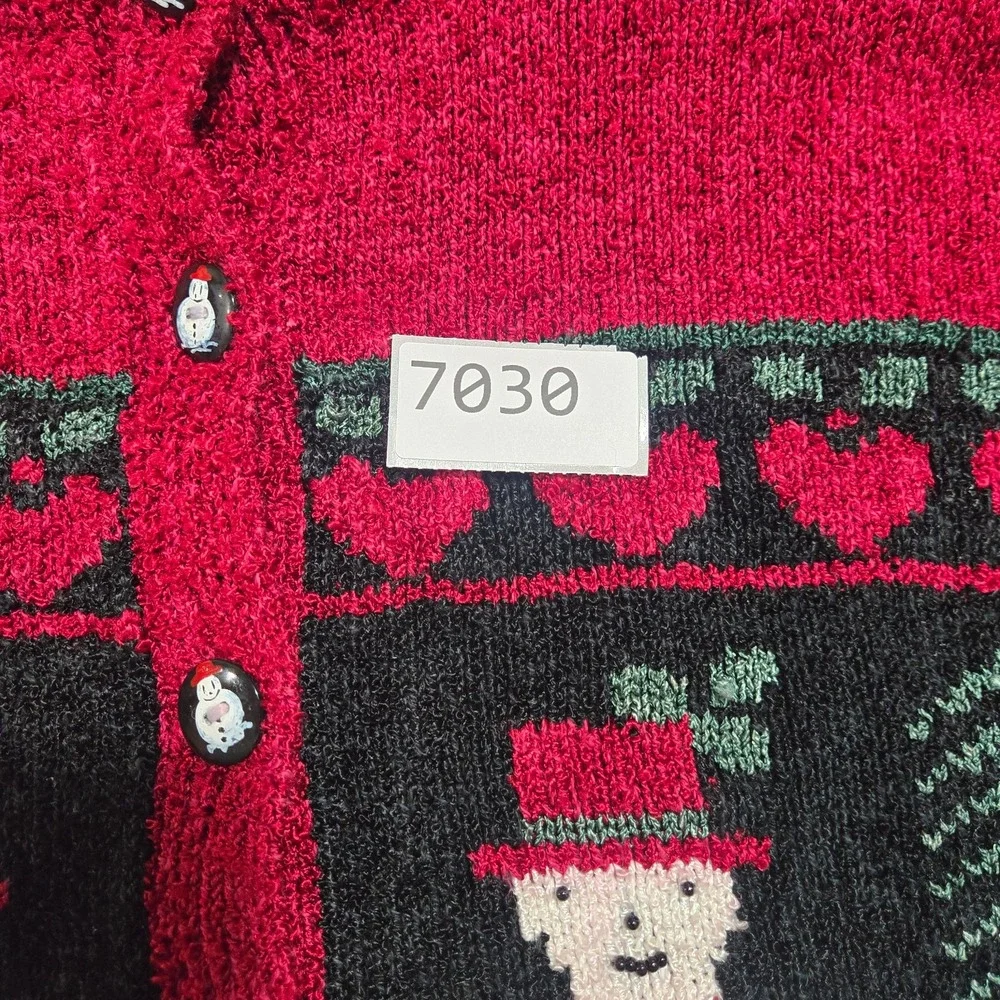 Vintage Mark Shale Women's Christmas Sweater Snowman Buttons‎ Grandma Knit Large